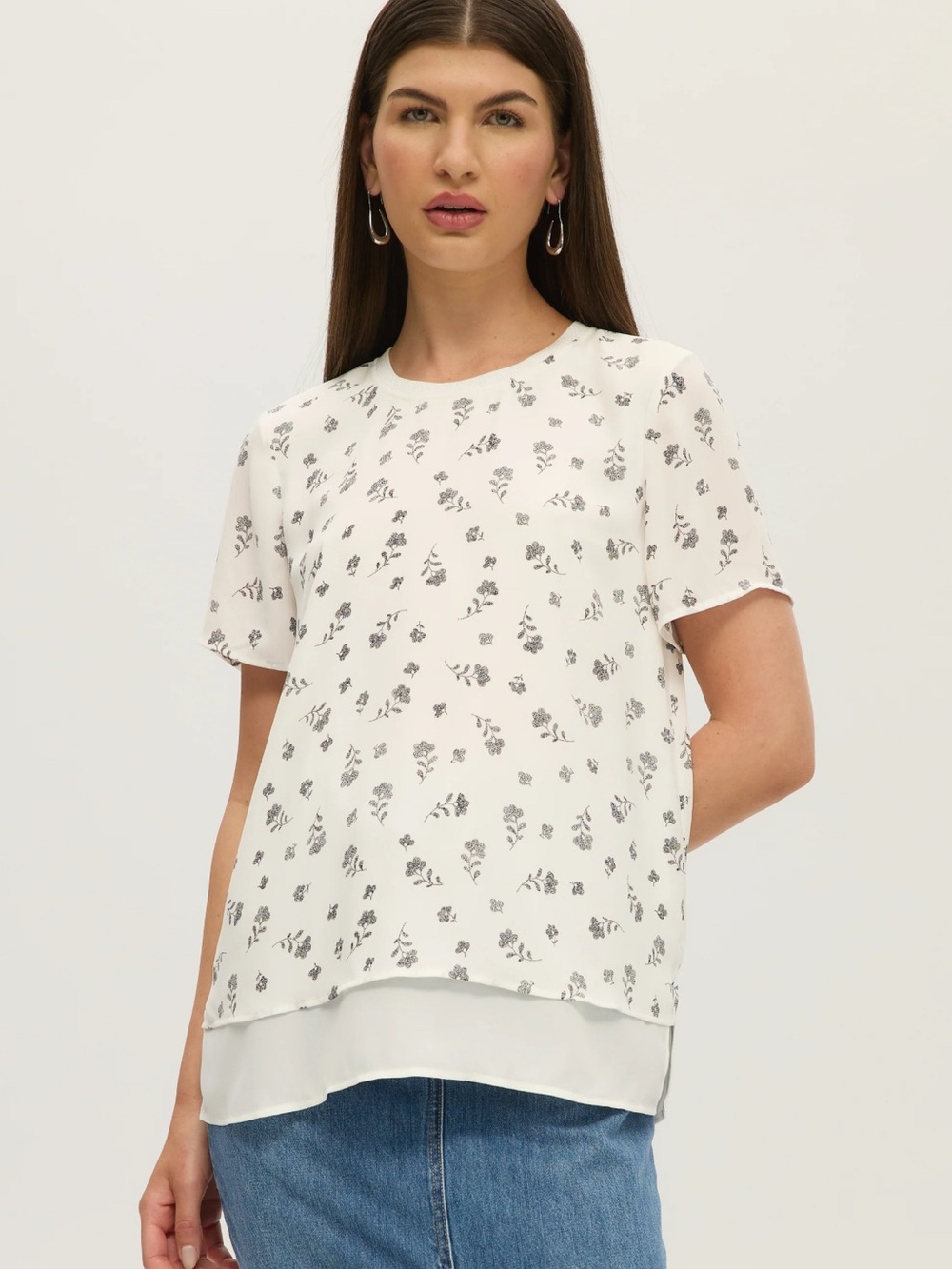 Hilary Radley Women's Short Sleeve Blouse Off White Black Combo size M